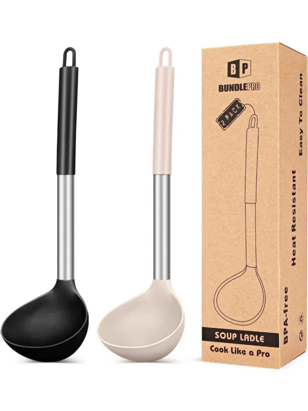 Set of 2 Silicone Ladle Spoons - Non-Stick, Heat Resistant Kitchen Utensils for